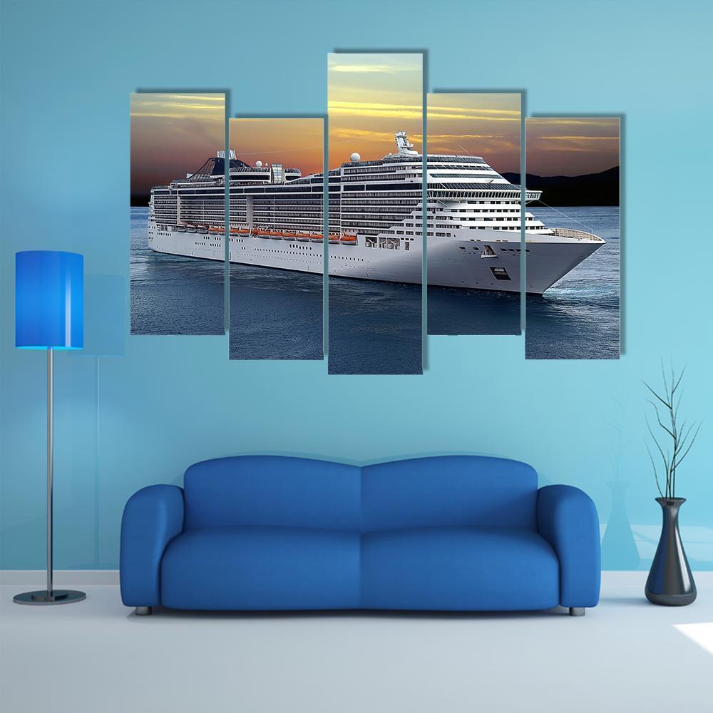 Luxury Cruise Ship Sailing At Sunset Canvas Wall Art-5 Pop-Gallery Wrap-47" x 32"-Tiaracle