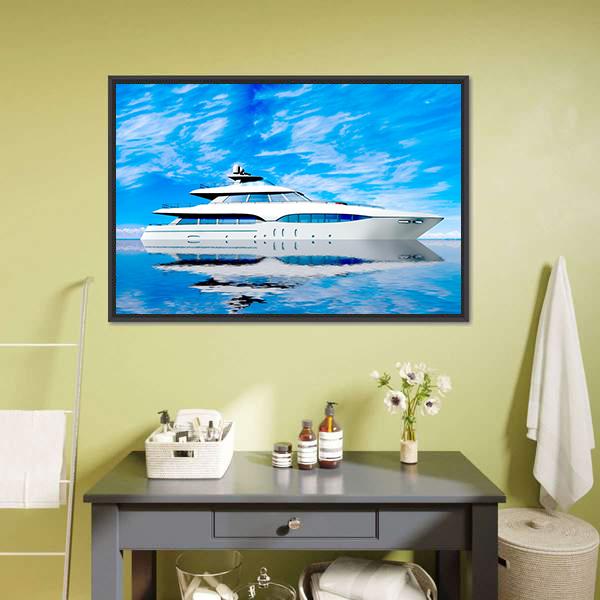 Luxury Yacht In Sea Canvas Wall Art-1 Piece-Floating Frame-24" x 16"-Tiaracle