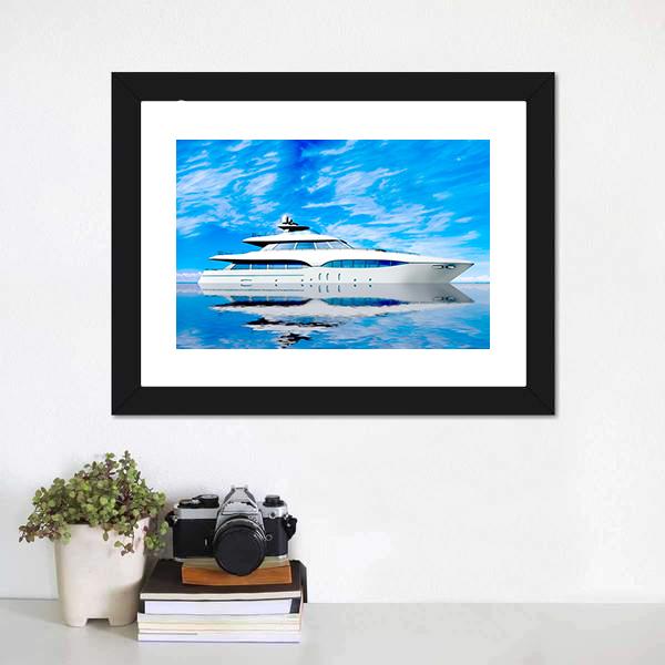 Luxury Yacht In Sea Canvas Wall Art-1 Piece-Framed Print-20" x 16"-Tiaracle