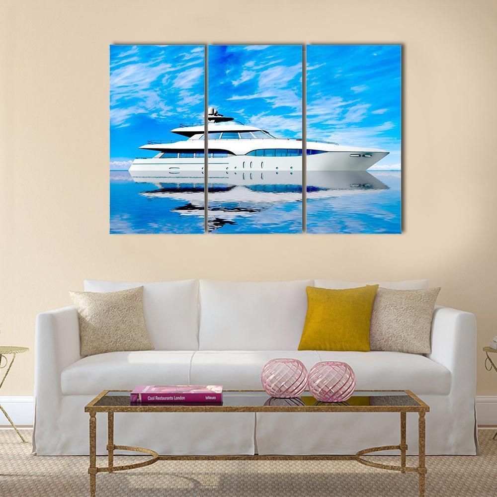 Luxury Yacht In Sea Canvas Wall Art-3 Horizontal-Gallery Wrap-37" x 24"-Tiaracle