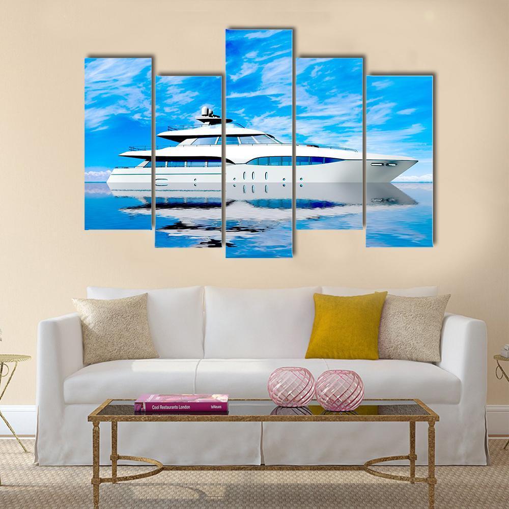 Luxury Yacht In Sea Canvas Wall Art-5 Pop-Gallery Wrap-47" x 32"-Tiaracle