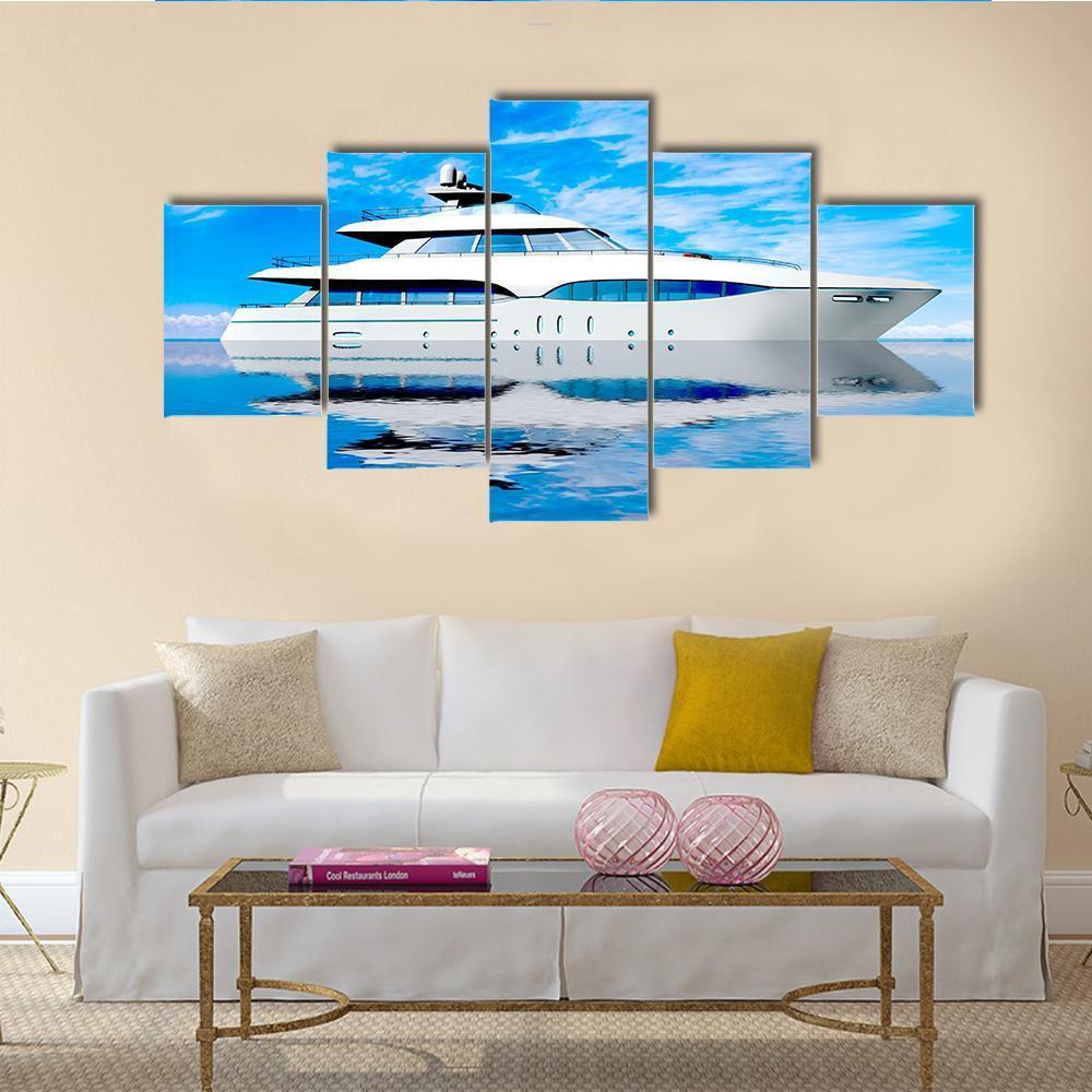 Luxury Yacht In Sea Canvas Wall Art-5 Star-Gallery Wrap-62" x 32"-Tiaracle