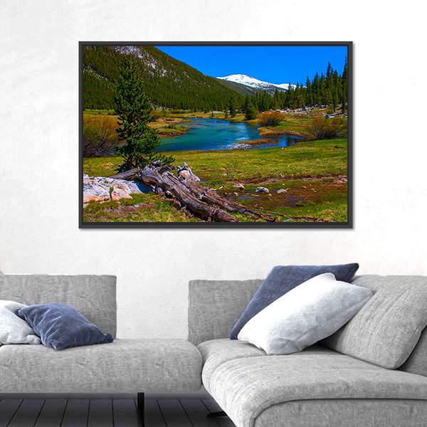 Lyell Fork Tuolumne River Canvas Wall Art-1 Piece-Floating Frame-24" x 16"-Tiaracle