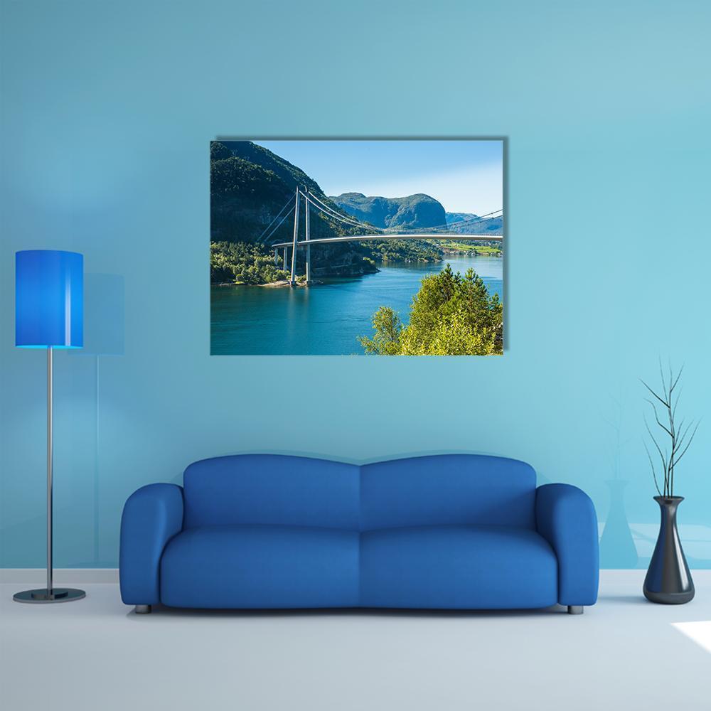 Lysefjord Bridge Norway Canvas Wall Art-1 Piece-Gallery Wrap-48" x 32"-Tiaracle