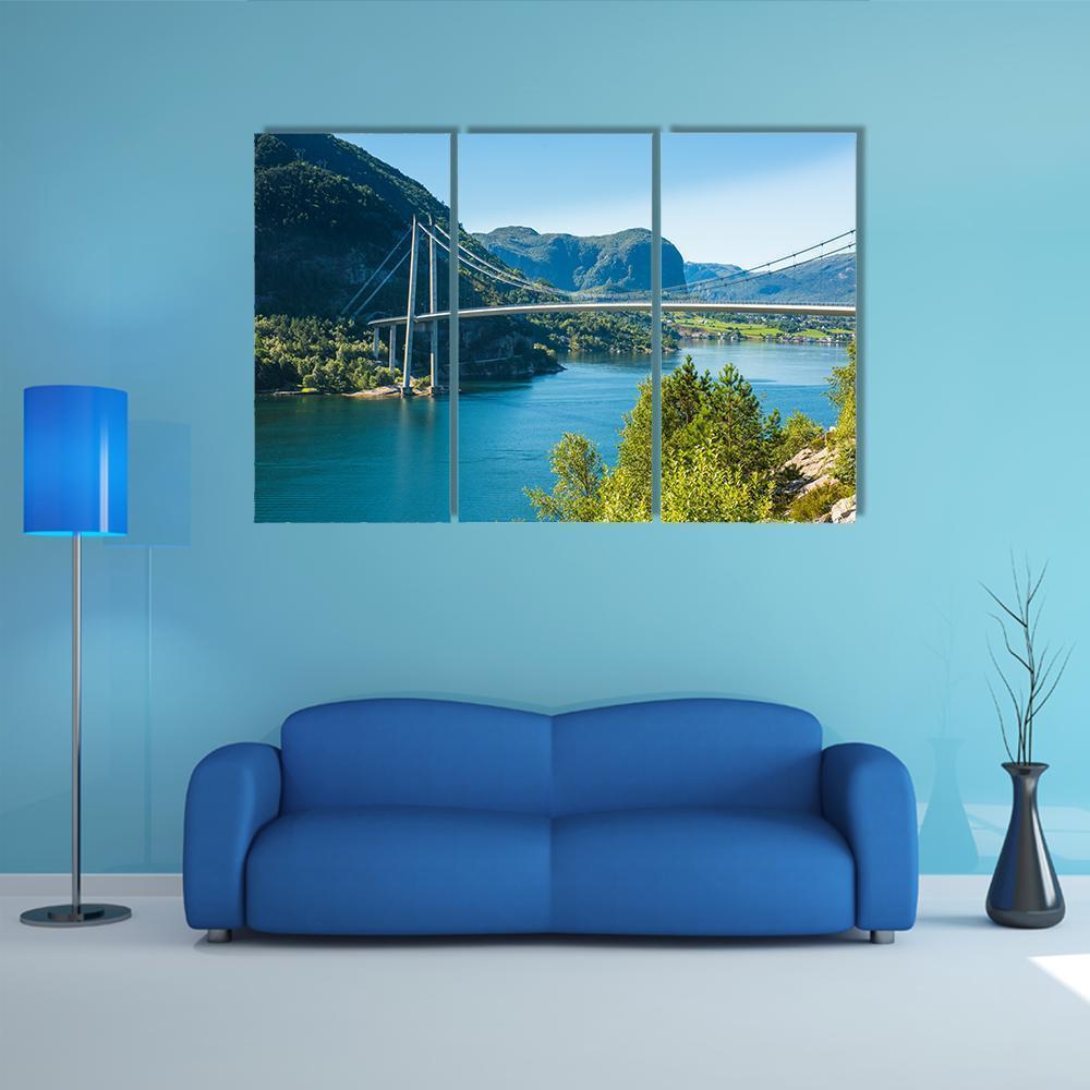 Lysefjord Bridge Norway Canvas Wall Art-3 Horizontal-Gallery Wrap-37" x 24"-Tiaracle