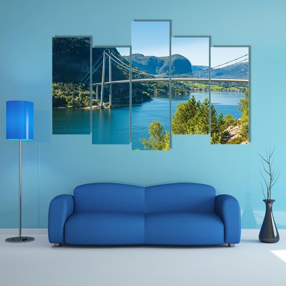 Lysefjord Bridge Norway Canvas Wall Art-5 Pop-Gallery Wrap-47" x 32"-Tiaracle