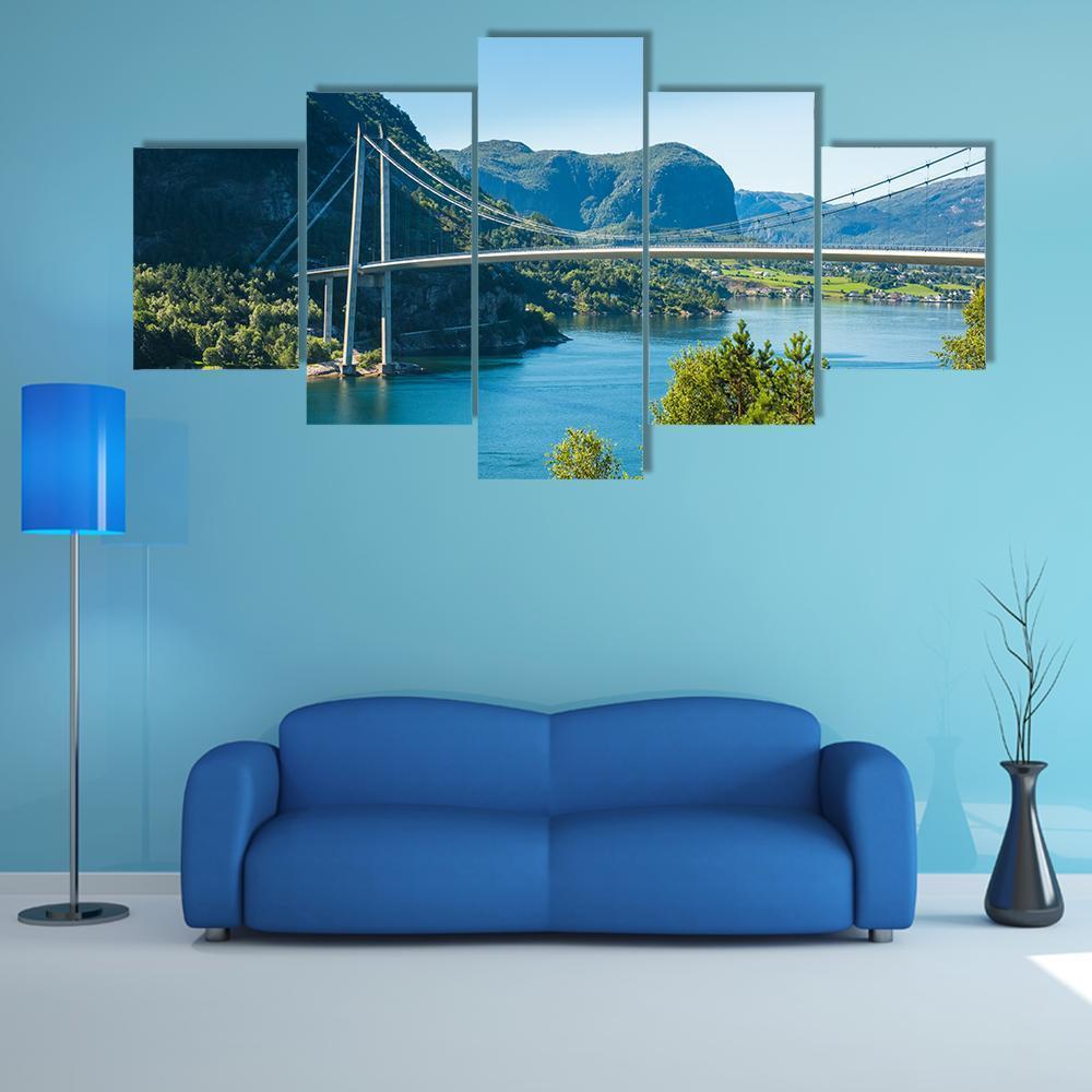 Lysefjord Bridge Norway Canvas Wall Art-5 Star-Gallery Wrap-62" x 32"-Tiaracle