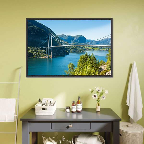 Lysefjord Bridge Norway Canvas Wall Art-1 Piece-Floating Frame-24" x 16"-Tiaracle