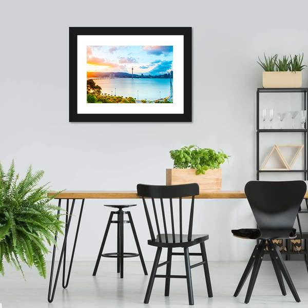 Macau Cityscape At Sunset Canvas Wall Art-3 Horizontal-Gallery Wrap-25" x 16"-Tiaracle
