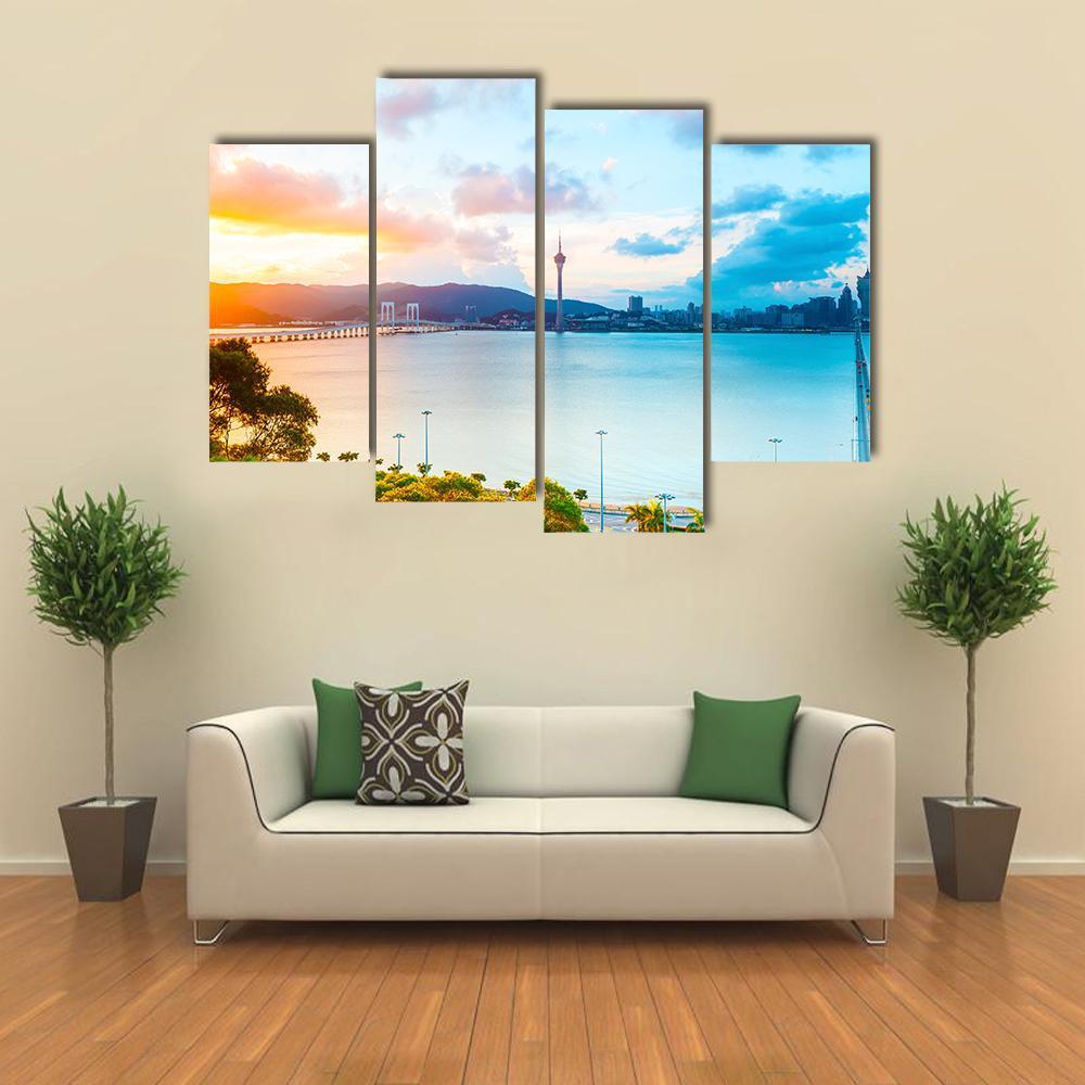 Macau Cityscape At Sunset Canvas Wall Art-4 Pop-Gallery Wrap-50" x 32"-Tiaracle