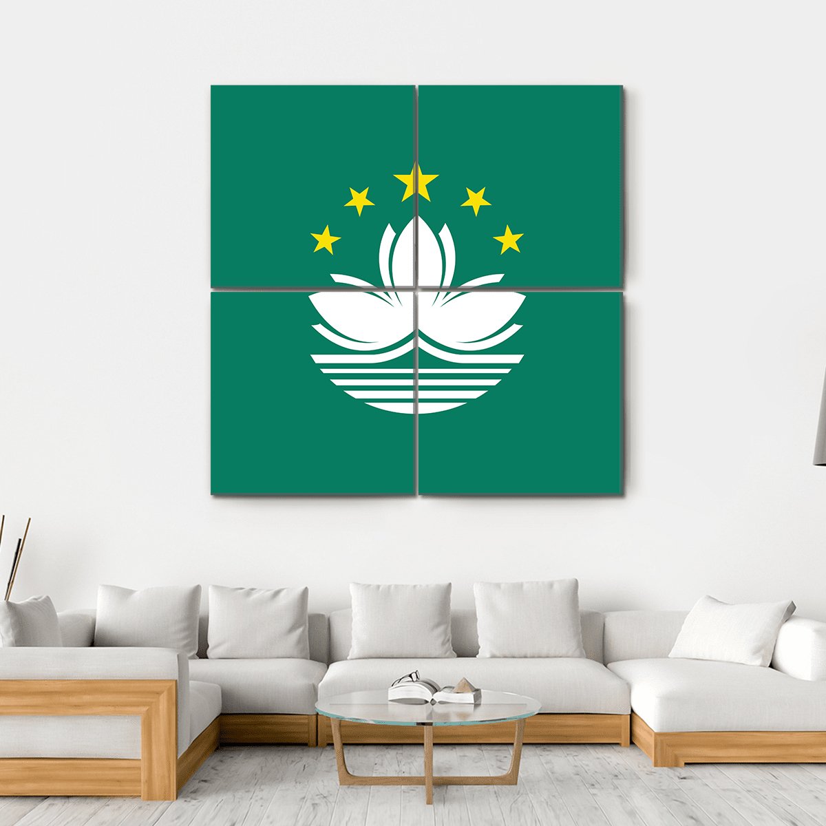Macau Flag Canvas Wall Art-4 Square-Gallery Wrap-17" x 17"-Tiaracle