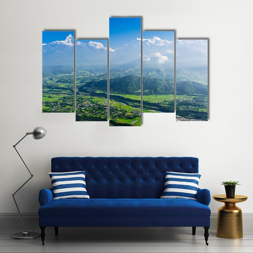 Machapuchare &amp; Pokhara Nepal Canvas Wall Art-5 Pop-Gallery Wrap-47" x 32"-Tiaracle