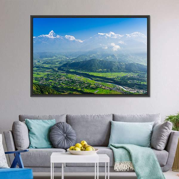 Machapuchare &amp; Pokhara Nepal Canvas Wall Art-3 Horizontal-Gallery Wrap-25" x 16"-Tiaracle