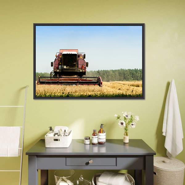 Machine Harvesting In Field Canvas Wall Art-1 Piece-Floating Frame-24" x 16"-Tiaracle
