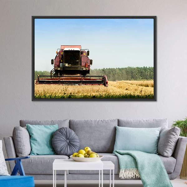 Machine Harvesting In Field Canvas Wall Art-3 Horizontal-Gallery Wrap-25" x 16"-Tiaracle
