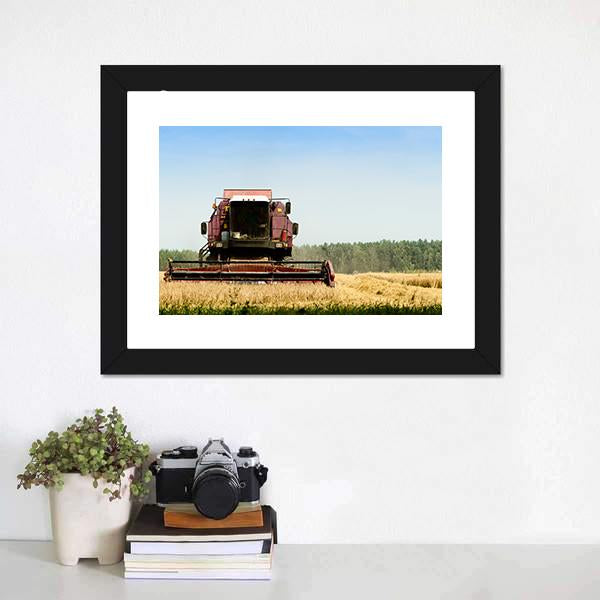 Machine Harvesting In Field Canvas Wall Art-1 Piece-Framed Print-20" x 16"-Tiaracle