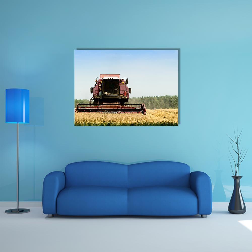 Machine Harvesting In Field Canvas Wall Art-1 Piece-Gallery Wrap-48" x 32"-Tiaracle