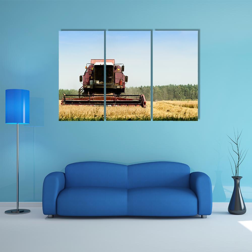 Machine Harvesting In Field Canvas Wall Art-3 Horizontal-Gallery Wrap-37" x 24"-Tiaracle