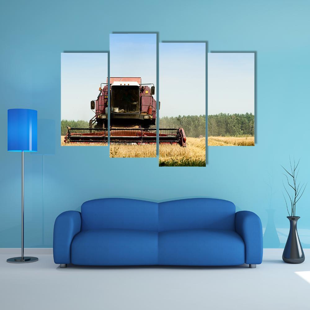 Machine Harvesting In Field Canvas Wall Art-4 Pop-Gallery Wrap-50" x 32"-Tiaracle