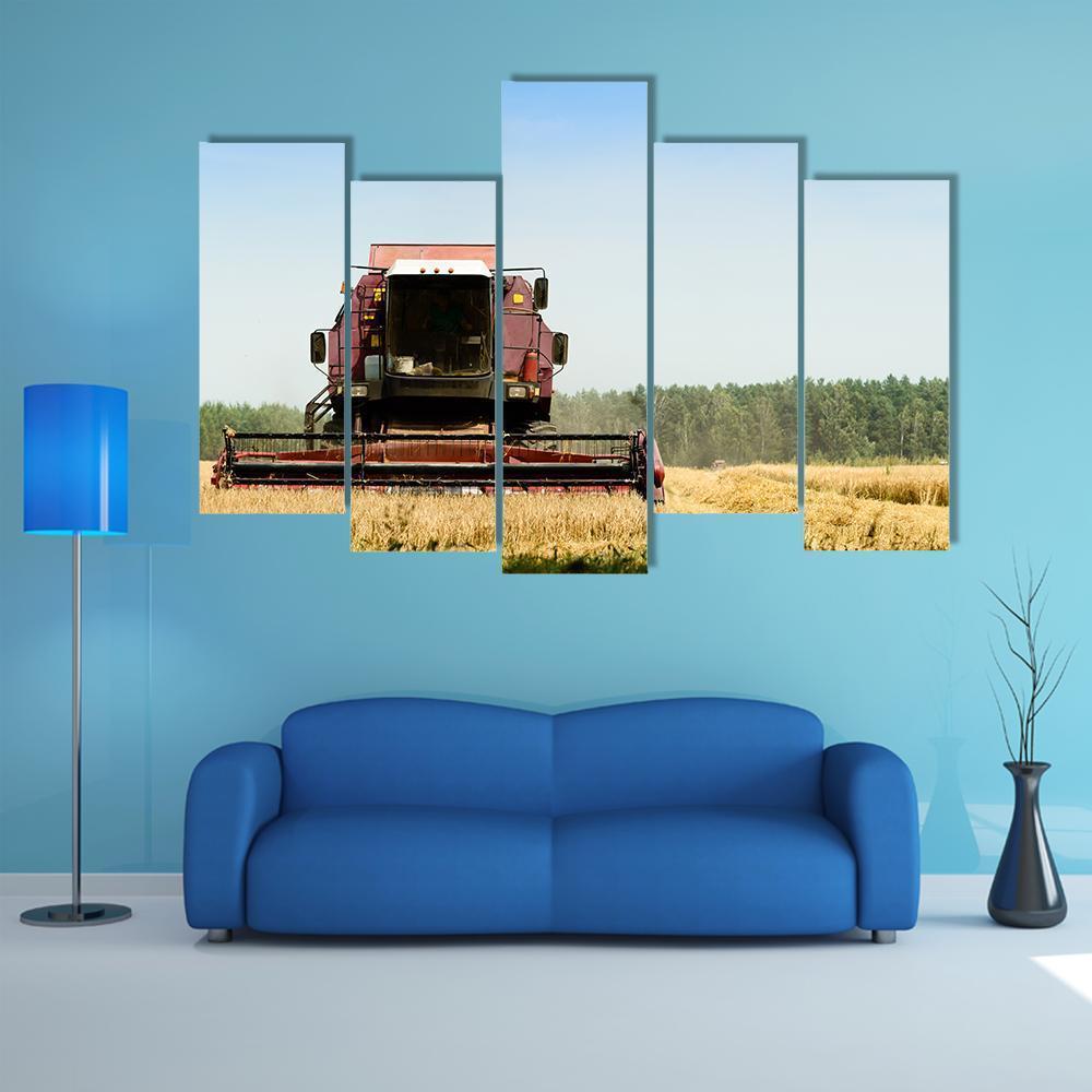 Machine Harvesting In Field Canvas Wall Art-5 Pop-Gallery Wrap-47" x 32"-Tiaracle