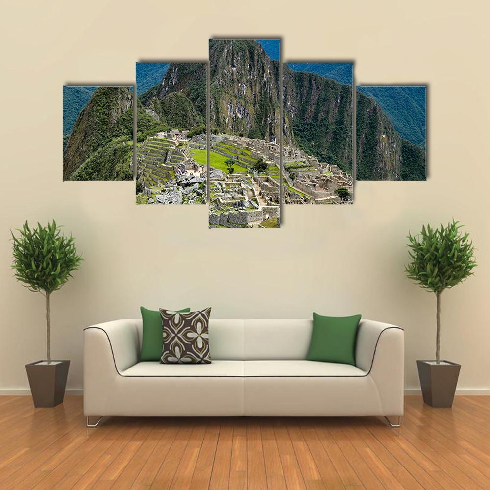 Machu Picchu Morning Canvas Wall Art-5 Star-Gallery Wrap-62" x 32"-Tiaracle