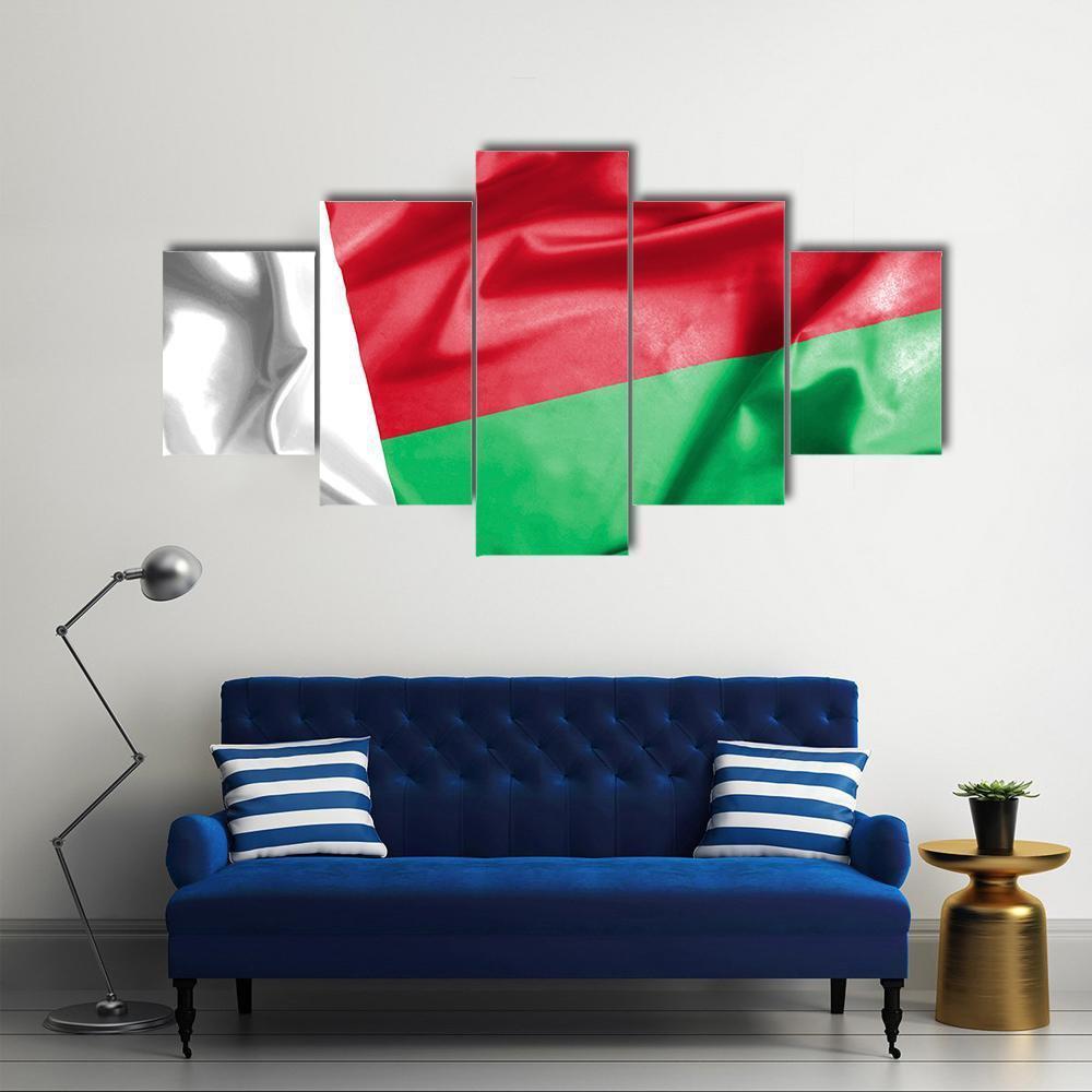 Waving Madagascar Flag Canvas Wall Art-5 Star-Gallery Wrap-62" x 32"-Tiaracle
