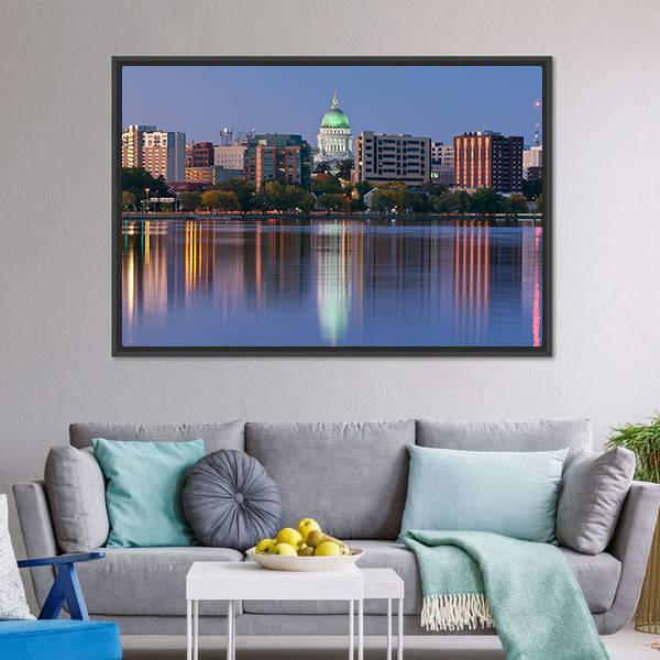 Madison Skyline Canvas Wall Art-3 Horizontal-Gallery Wrap-25" x 16"-Tiaracle