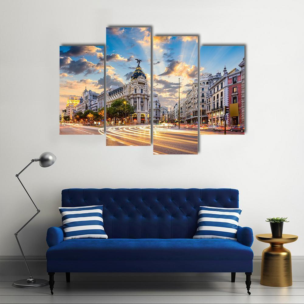 Calle De Alcala Canvas Wall Art-4 Pop-Gallery Wrap-50" x 32"-Tiaracle