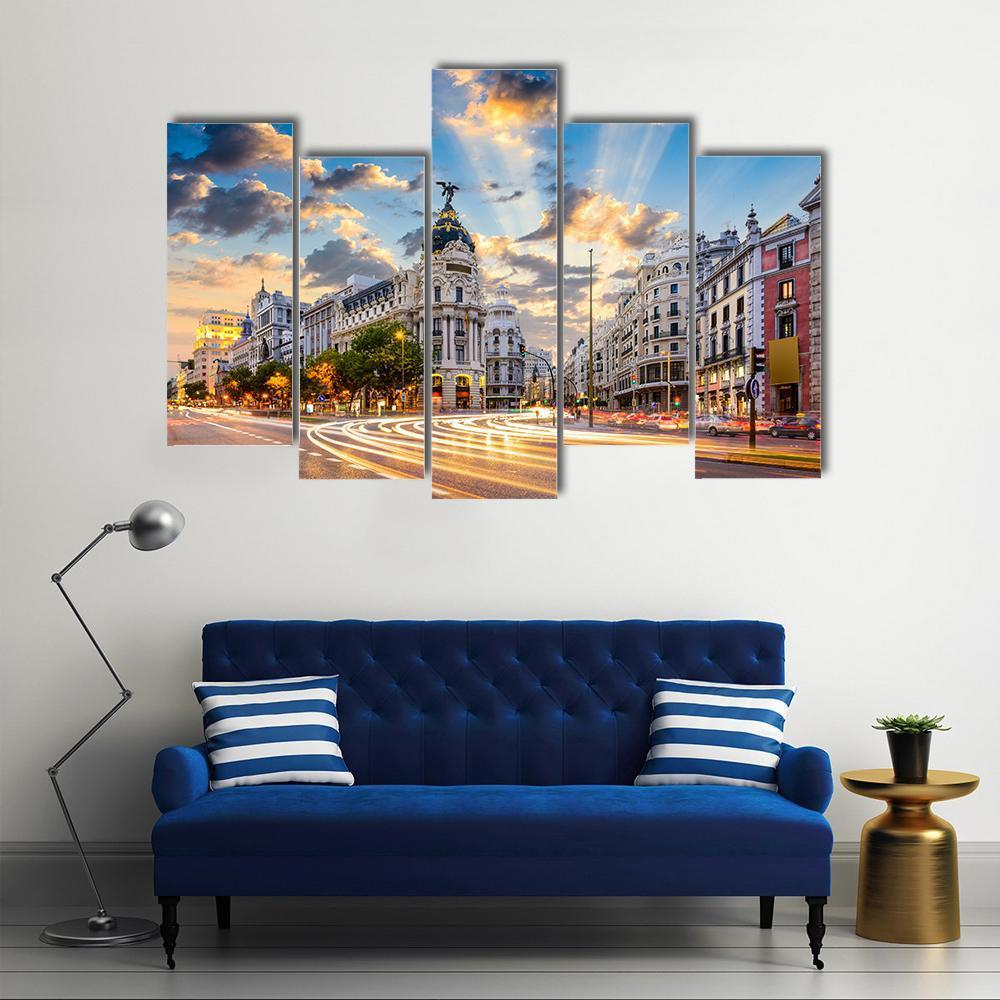 Calle De Alcala Canvas Wall Art-5 Pop-Gallery Wrap-47" x 32"-Tiaracle