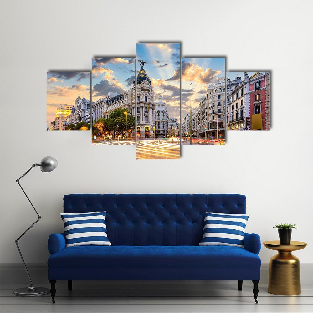 Calle De Alcala Canvas Wall Art-5 Star-Gallery Wrap-62" x 32"-Tiaracle