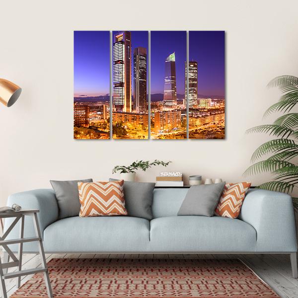 Madrid Financial District Skyline Canvas Wall Art-4 Horizontal-Gallery Wrap-34" x 24"-Tiaracle