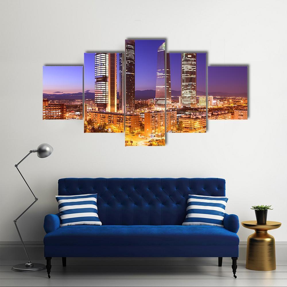 Madrid Financial District Skyline Canvas Wall Art-5 Star-Gallery Wrap-62" x 32"-Tiaracle