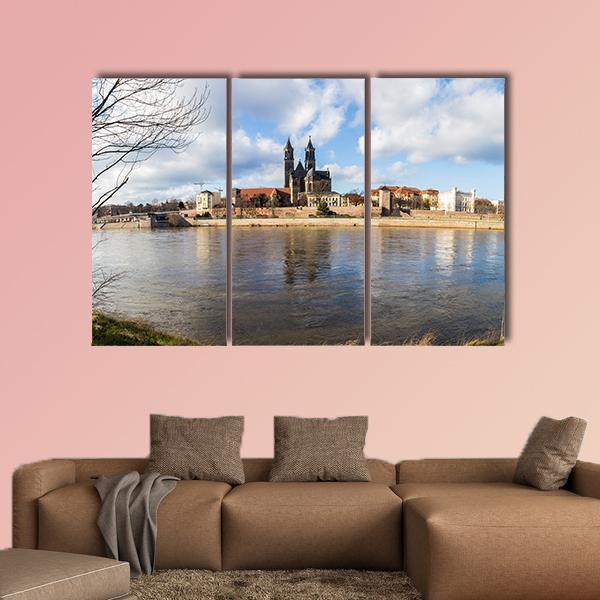 Church In Magdeburg Canvas Wall Art-3 Horizontal-Gallery Wrap-25" x 16"-Tiaracle