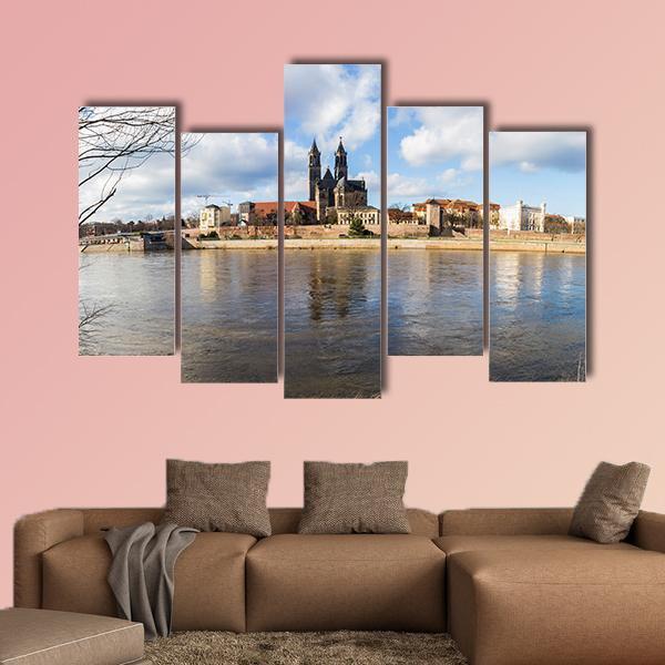 Church In Magdeburg Canvas Wall Art-5 Pop-Gallery Wrap-47" x 32"-Tiaracle