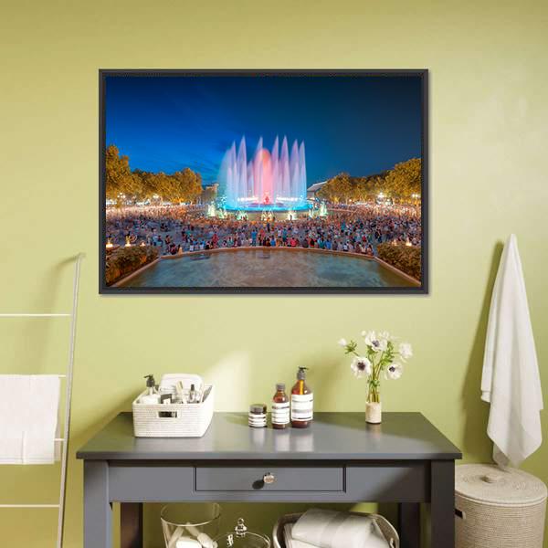 Magic Fountain in Barcelona Canvas Wall Art-5 Horizontal-Gallery Wrap-22" x 12"-Tiaracle