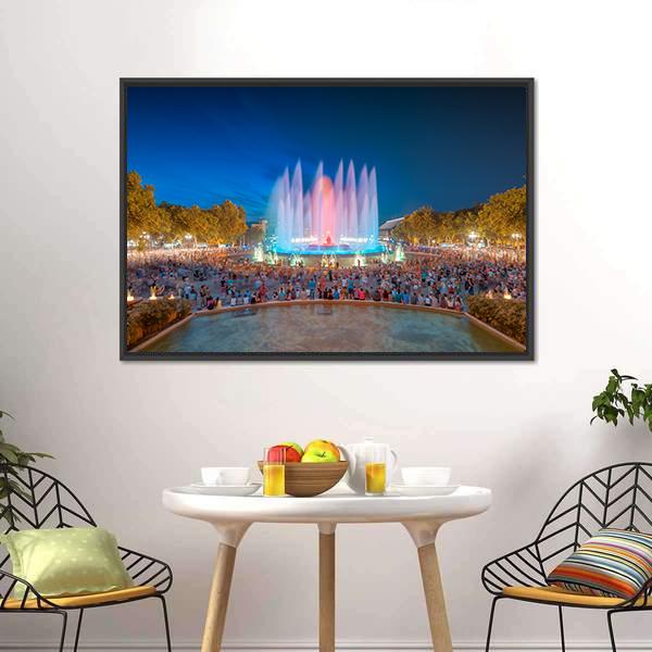 Magic Fountain in Barcelona Canvas Wall Art-5 Horizontal-Gallery Wrap-22" x 12"-Tiaracle