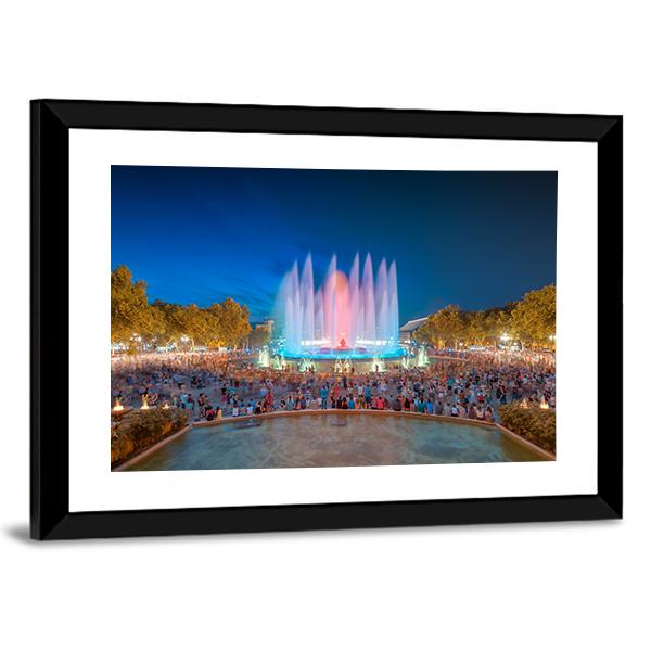 Magic Fountain in Barcelona Canvas Wall Art-5 Horizontal-Gallery Wrap-22" x 12"-Tiaracle