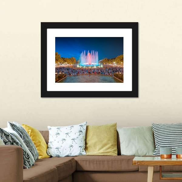 Magic Fountain in Barcelona Canvas Wall Art-5 Horizontal-Gallery Wrap-22" x 12"-Tiaracle