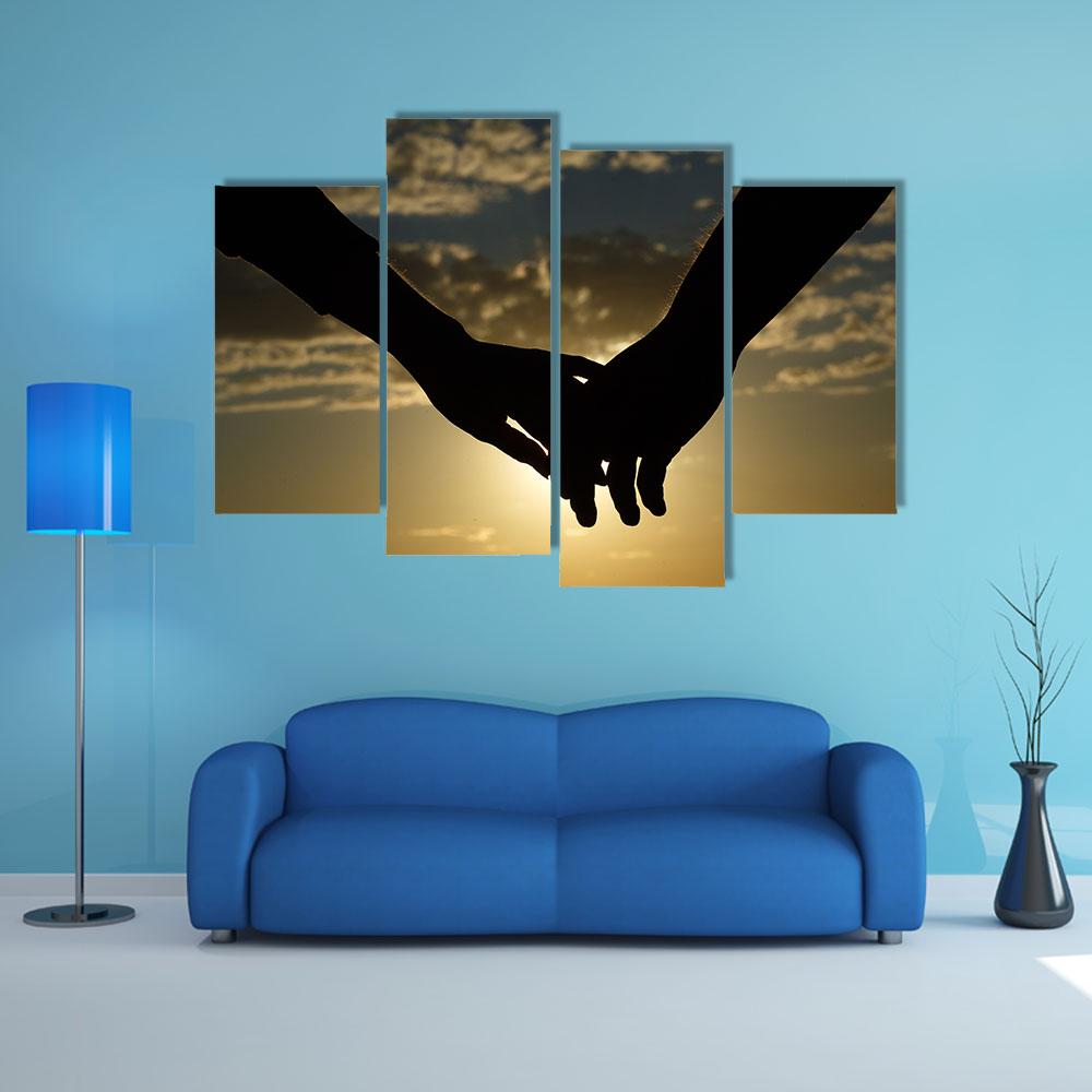 Couple Hands Silhouette Canvas Wall Art-4 Pop-Gallery Wrap-34" x 20"-Tiaracle
