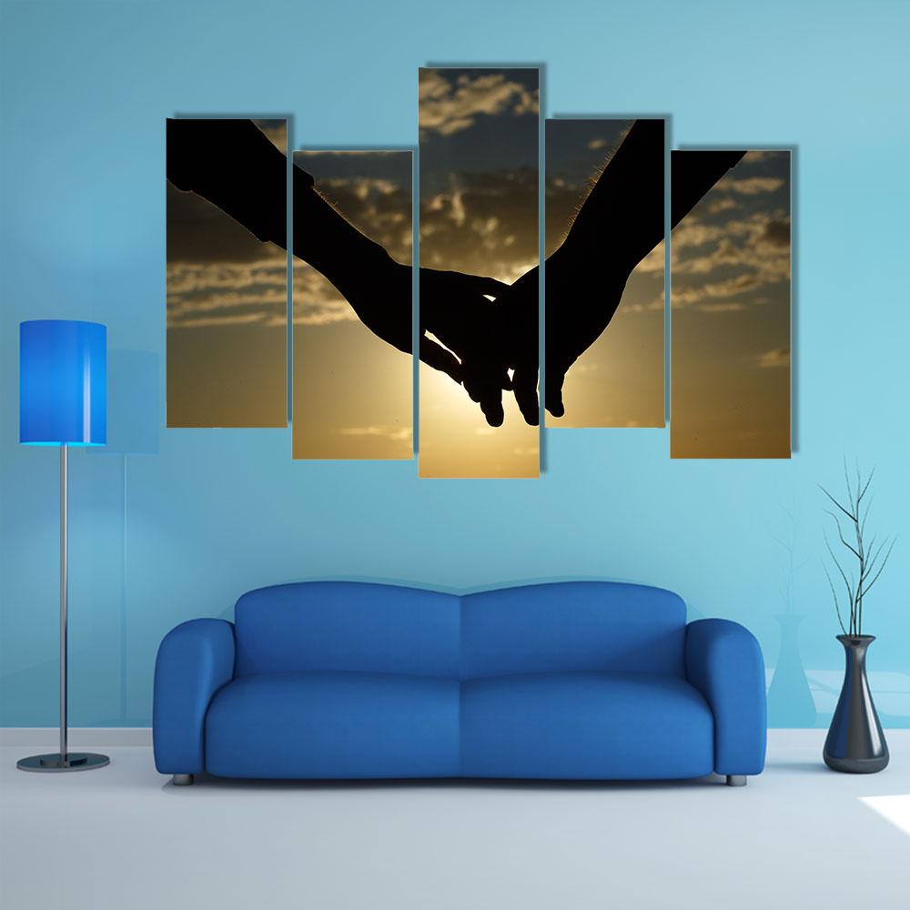 Couple Hands Silhouette Canvas Wall Art-5 Pop-Gallery Wrap-32" x 21"-Tiaracle