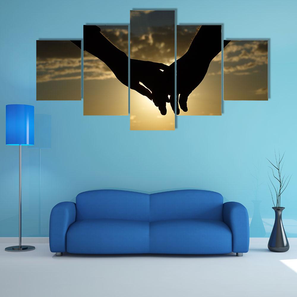 Couple Hands Silhouette Canvas Wall Art-5 Star-Gallery Wrap-42" x 21"-Tiaracle