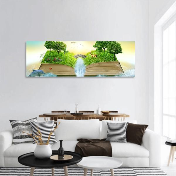 Fantasy World Book Panoramic Canvas Wall Art-1 Piece-36" x 12"-Tiaracle