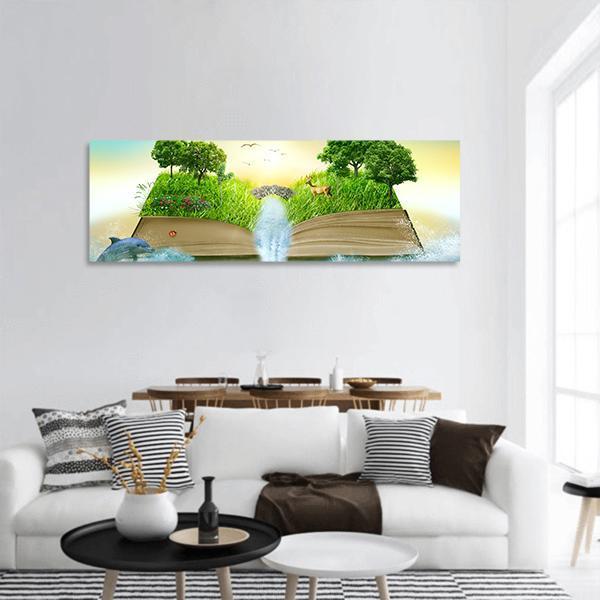 Fantasy World Book Panoramic Canvas Wall Art-3 Piece-25" x 08"-Tiaracle