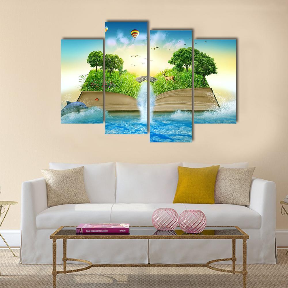 Fantasy World Book Canvas Wall Art-4 Pop-Gallery Wrap-50" x 32"-Tiaracle