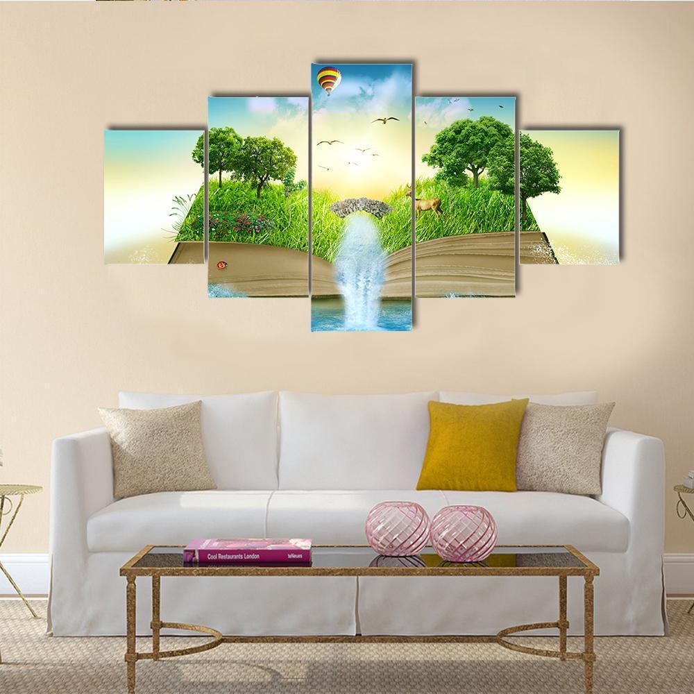 Fantasy World Book Canvas Wall Art-5 Star-Gallery Wrap-62" x 32"-Tiaracle