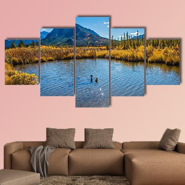 Vermilion Lake Canada Canvas Wall Art-5 Star-Gallery Wrap-62" x 32"-Tiaracle