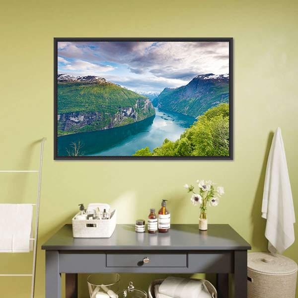 Magical Geiranger Fjorden Canvas Wall Art-1 Piece-Floating Frame-24" x 16"-Tiaracle
