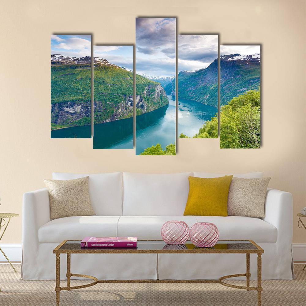 Magical Geiranger Fjorden Canvas Wall Art-5 Pop-Gallery Wrap-47" x 32"-Tiaracle
