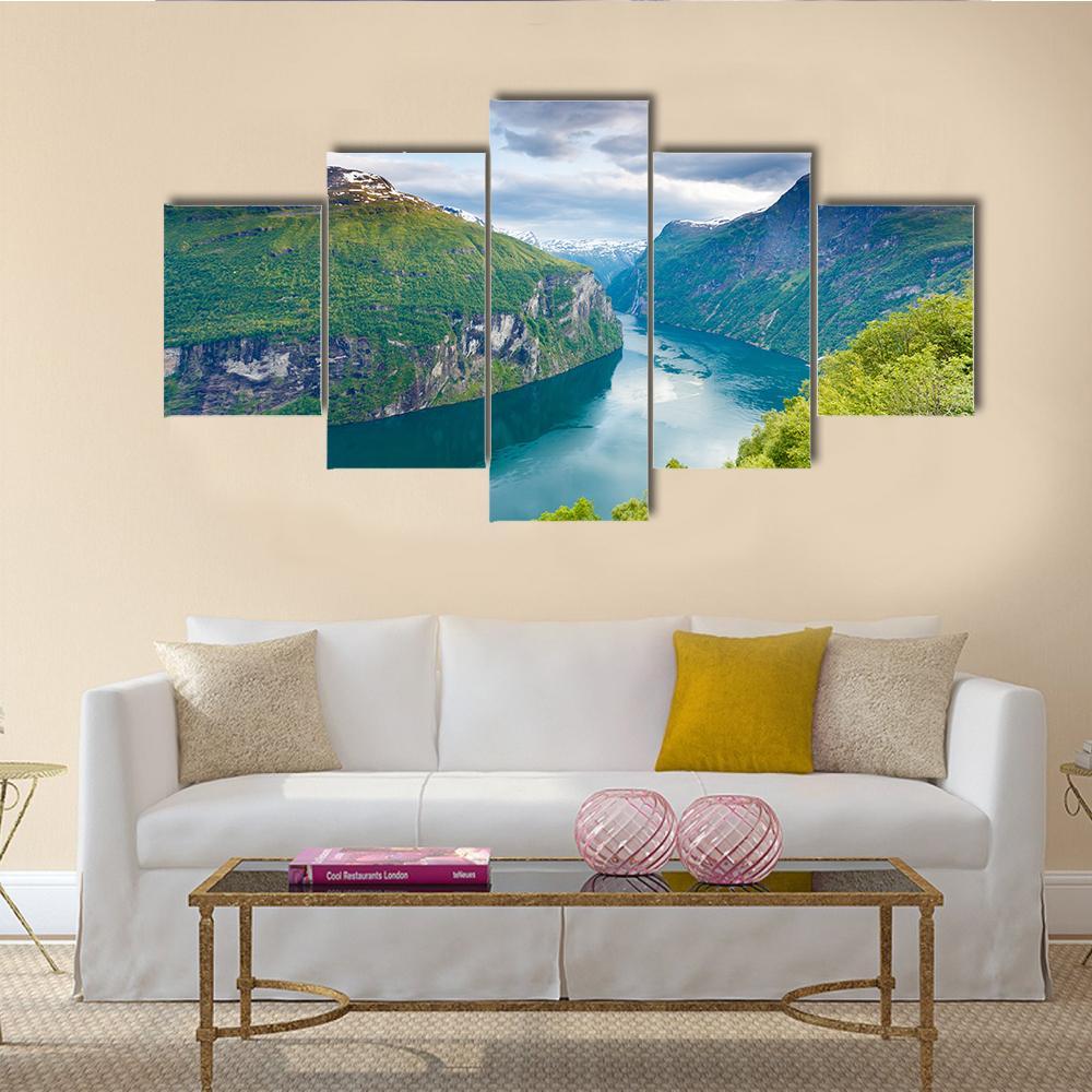 Magical Geiranger Fjorden Canvas Wall Art-5 Star-Gallery Wrap-62" x 32"-Tiaracle