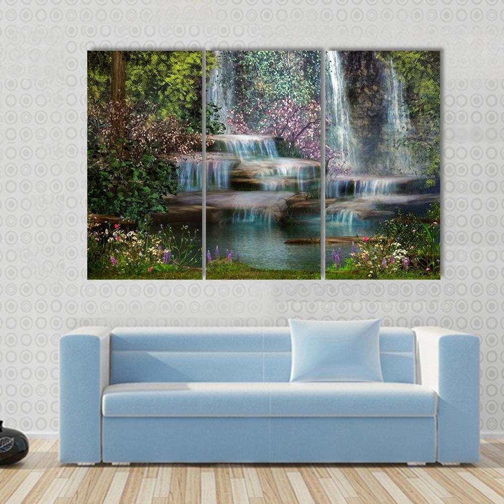 Magical Waterfalls Canvas Wall Art-3 Horizontal-Gallery Wrap-37" x 24"-Tiaracle
